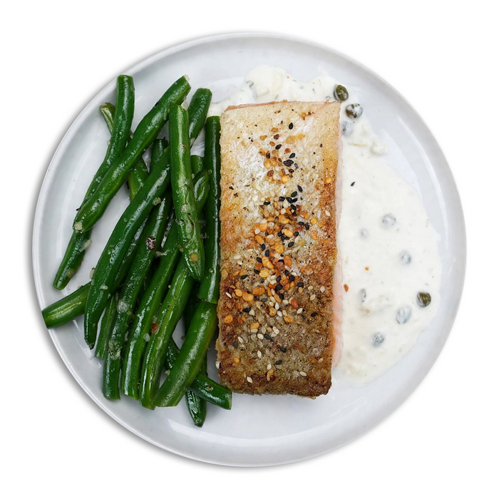 Horseradish Yogurt Sauce Salmon With and garlic green beans